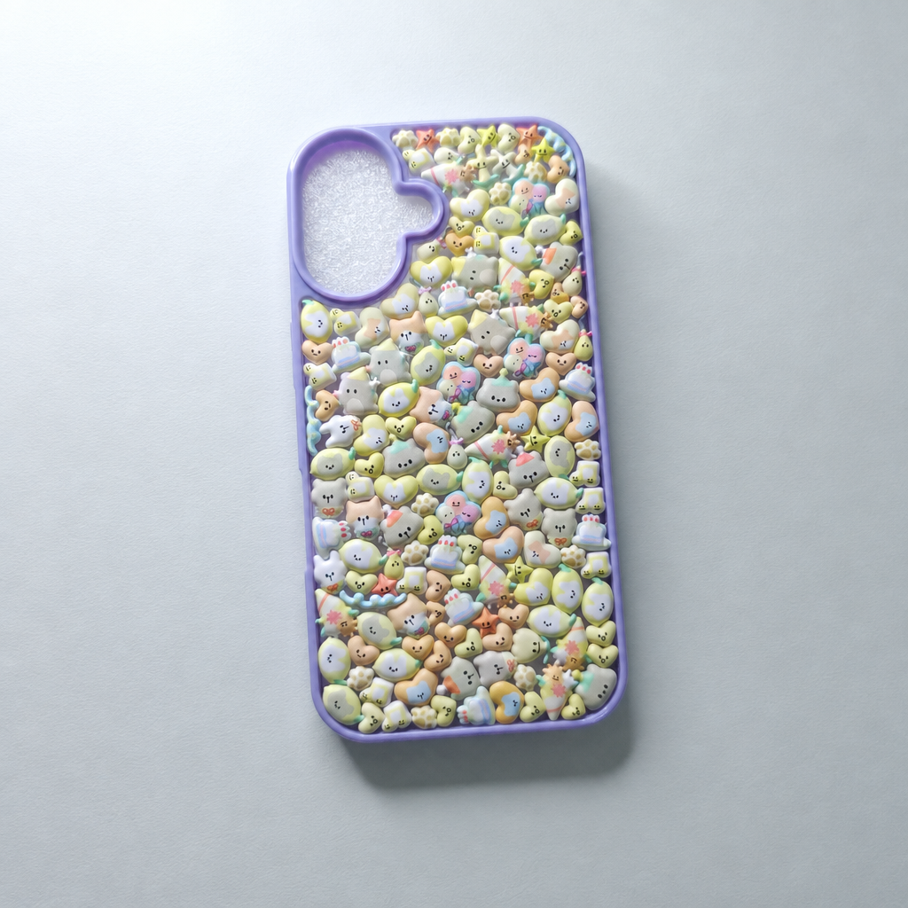 Kawaii Yellow Soft Sticker Decoden Phone Case, Handmade Cover Compatible with iPhone