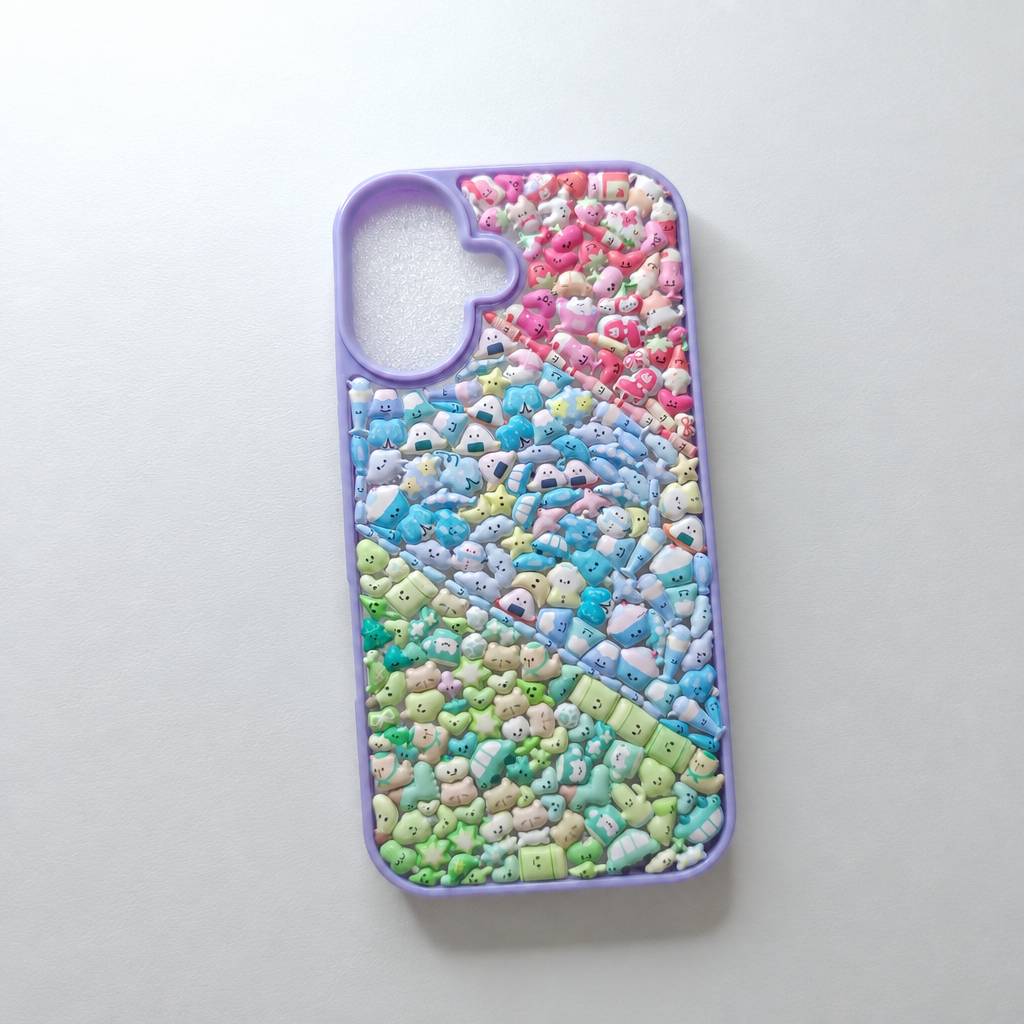 Handmade 3-Color Soft Sticker Phone Case, Kawaii Multicolour Decoden Cover Resin Sealed for iPhone