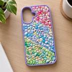 Handmade 3-Color Soft Sticker Phone Case, Kawaii Multicolour Decoden Cover Resin Sealed for iPhone