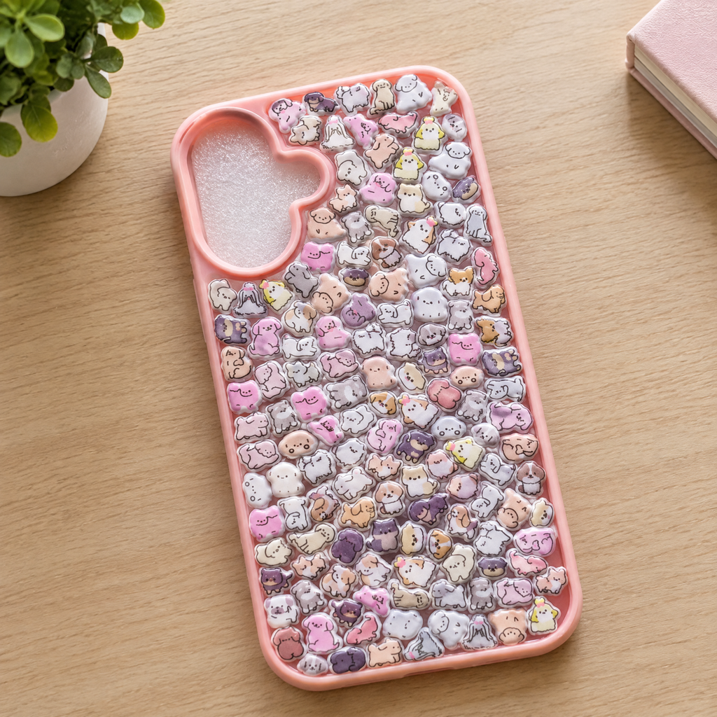 Cute Kawaii Pink Custom Phone Case – Personalized DIY Protective Case for iPhone(puppy)