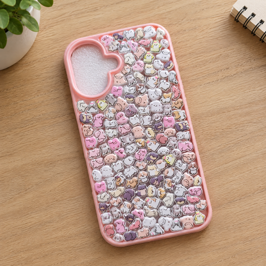 Cute Kawaii Pink Custom Phone Case – Personalized DIY Protective Case for iPhone(puppy)