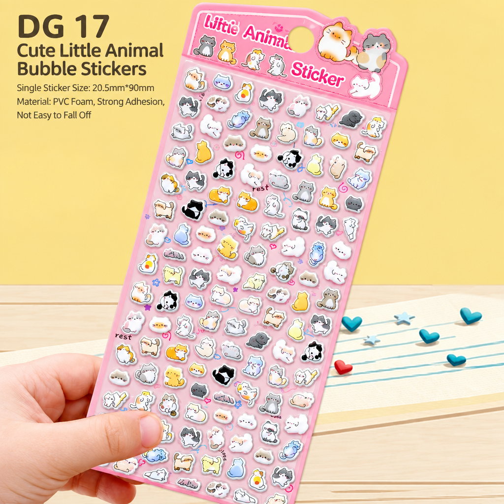 Cute 3D Cat Puffy Stickers – Korean-Style Cartoon Animal Stickers for Kids, Phone Cases & DIY Decoration