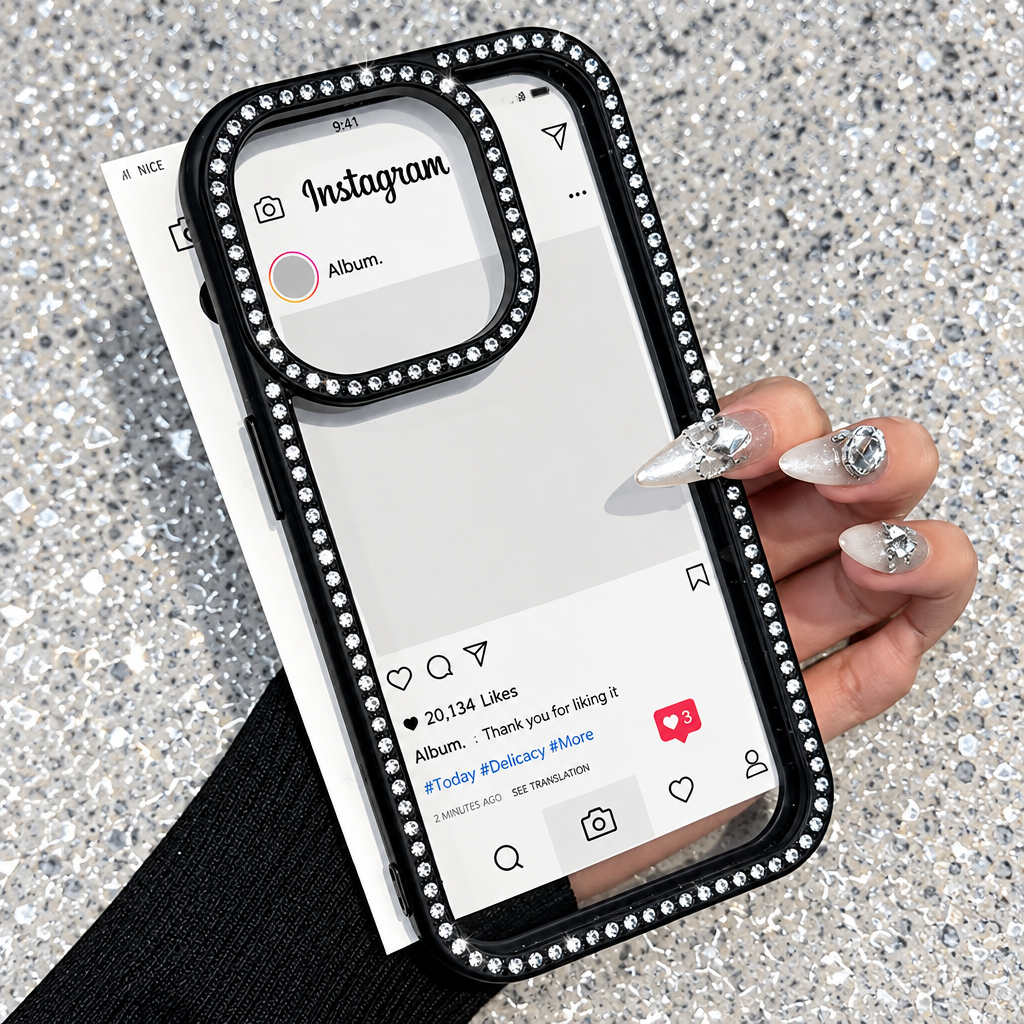 Double-Sided Rhinestone iPhone Case – Sparkly Transparent Shockproof Full-Cover Case for iPhone 17 Pro Max / 16 / 14 / 13