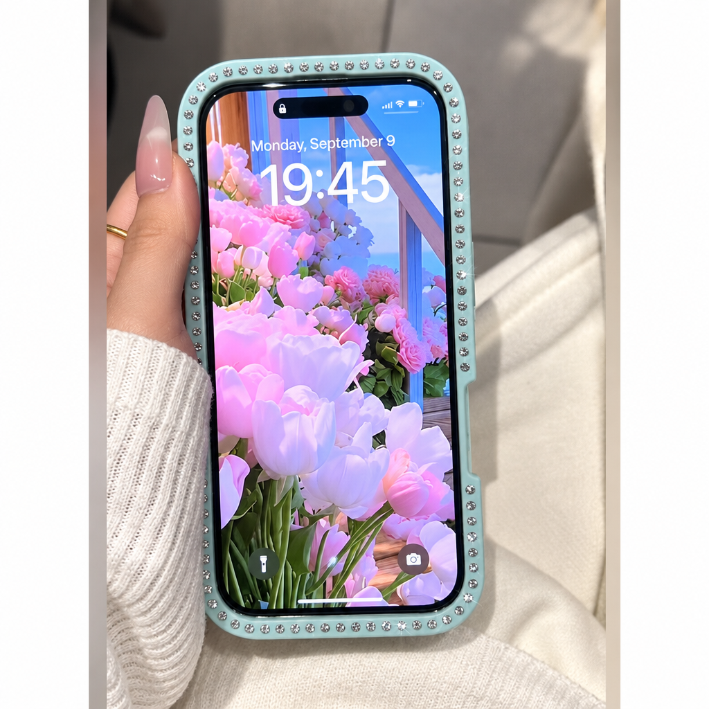 Double-Sided Rhinestone iPhone Case – Sparkly Transparent Shockproof Full-Cover Case for iPhone 17 Pro Max / 16 / 14 / 13